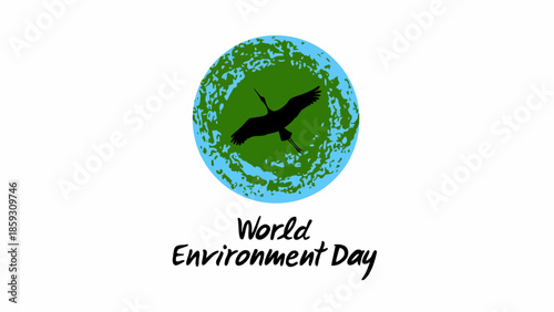 World Environment Day graphic with flying bird silhouette and green globe