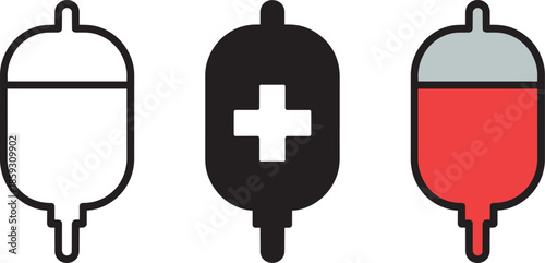 Medical dropper line and color icons set blood bag infusion sign hospital equipment symbols