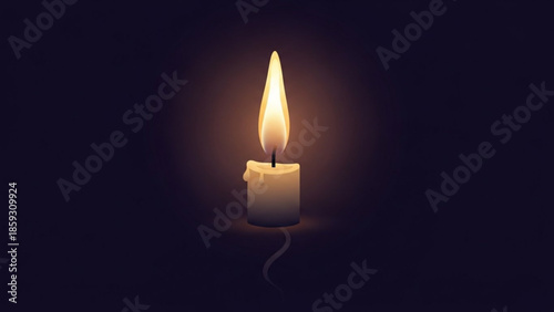 A lit candle shines brightly in the darkness, a beacon of hope and peace in a quiet, serene environment.