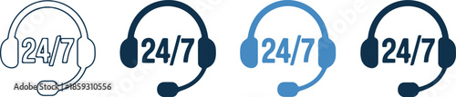 Twenty four seven support service headset icon variations design