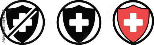 Medical protection shield icons set indicating safety and prohibition
