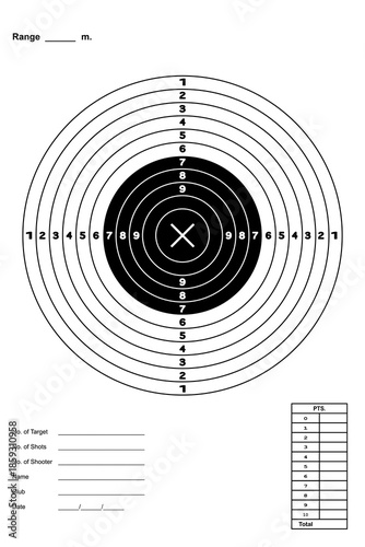 A shooting practice target paper for training individuals in weapon usage includes sections for the shooter to fill in personal information.