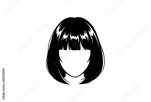 Elegant female head silhouette vector illustrations with black hair styles on white background