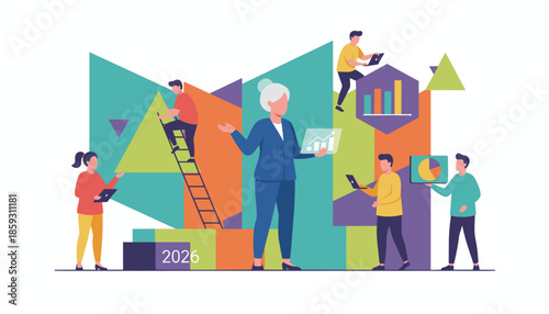 Team collaboration building a strategic plan for success and future growth 2026 using data analysis