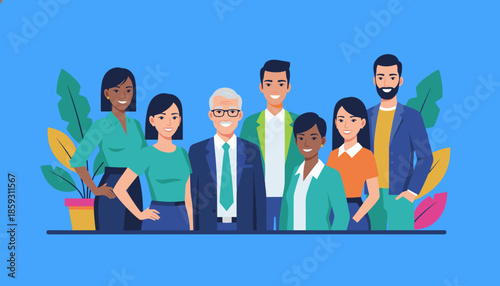 Diverse business team smiling representing collaboration diversity and professional staff