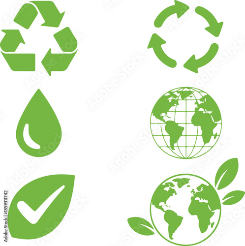 Set of green eco friendly icons for recycling and nature