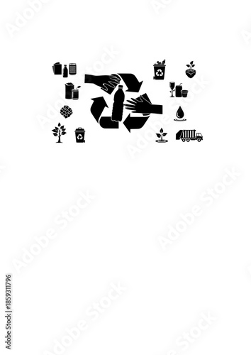 Circular Economy Silhouette of Hands Recycling Plastic Bottle for Environmental Protection and Waste Management Graphic