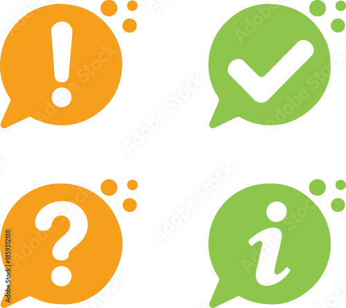 Set of four communication speech bubbles with icons for query