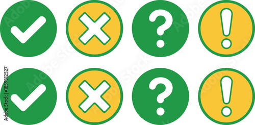 Set of colorful confirmation error question mark and exclamation icons