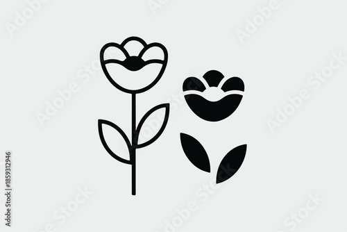 Tulip flower icons in outline and filled styles isolated vector set