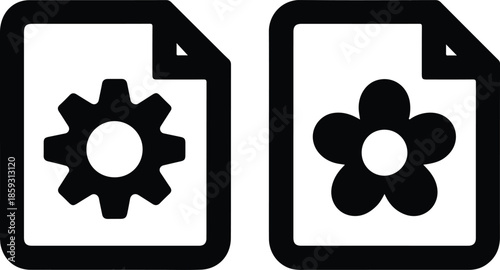 System configuration file icon set gear and flower document signs