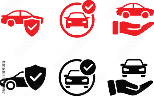 Set of red and black car insurance and protection icons
