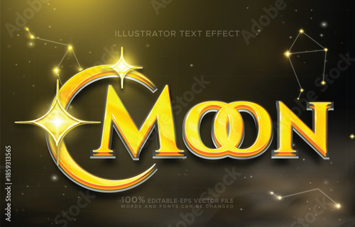 moon golden star and galaxy text effect vector