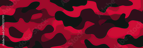 Red and black abstract camouflage seamless pattern background with organic shapes in flat minimalist vector style for military design concept