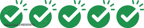 Green check mark icons with glow effect, vector illustration set