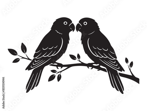 Lovebird in silhouette white background.