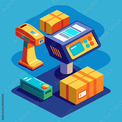Barcode Scanner and POS System for Package Processing Illustration