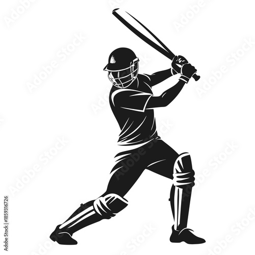 Cricket Batsman Playing Shot Silhouette – Professional Cricket Sport Vector Illustration