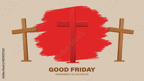 Good Friday Illustration with Three Wooden Crosses
