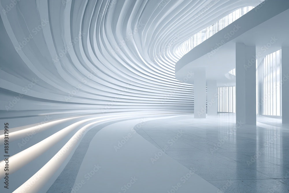 Obraz premium Abstract design of contemporary architecture featuring an expansive interior with fluid lines