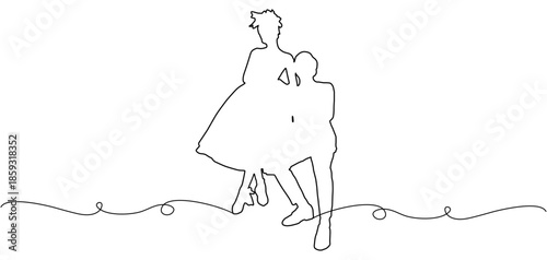 Vector line art style illustration of a wedding couple