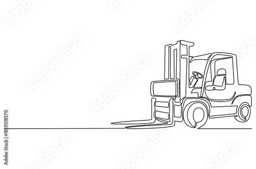 Continuous one line drawing of Forklift truck. Single line drawing illustration of Powerful electric forklift. Warehousing and Logistics in stock concept vector art. Doodle line illustration.