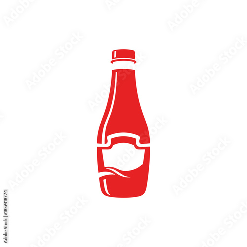 Red bottle of sauce or condiment, simple vector illustration on white background, graphic design element for food and drink advertising