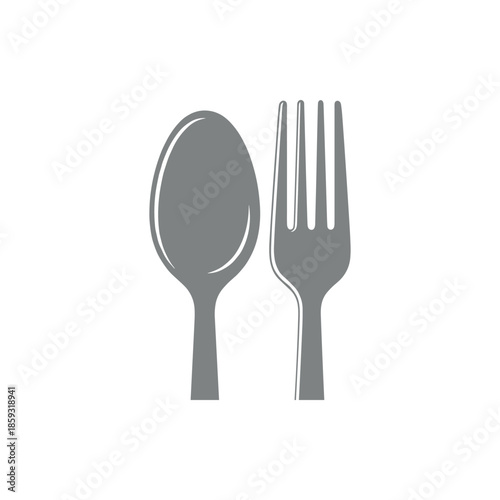 Minimalist vector illustration of a cutlery set, featuring a sleek spoon and fork design, ideal for restaurant branding, dining establishments, or culinary-themed graphic projects