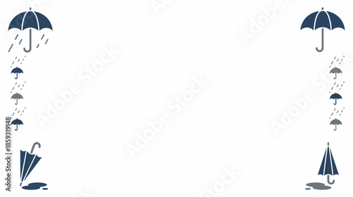 Blue umbrellas in rainy weather falling. Spring Vector Packs. EPS Editable