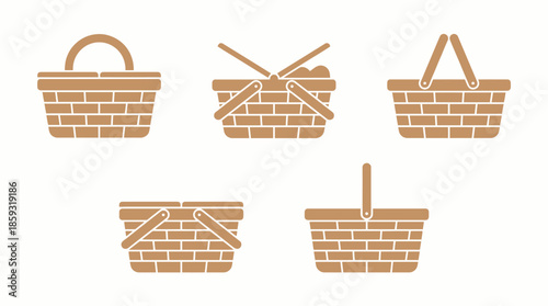 Brown brick baskets with handles. Spring Vector Packs. EPS Editable
