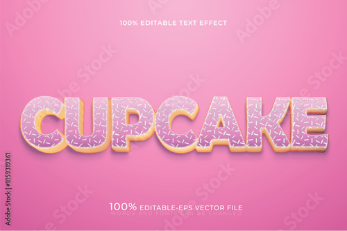 cupcake pink frosted donut and sweet dessert text effect vector template