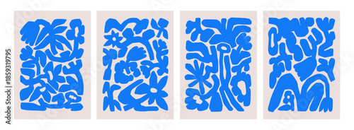 Abstract floral cards set. Modern contemporary posters, wall art, creative te...