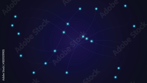 Abstract Glowing Network Dots with Connected Lines on Dark Blue Background