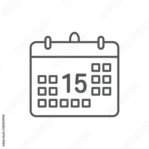 Calendar Icon - Date 15, Simple Line Art Illustration