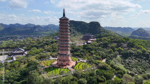 Beautiful aerial view of Bai Dinh Pagoda in Ninh Binh.