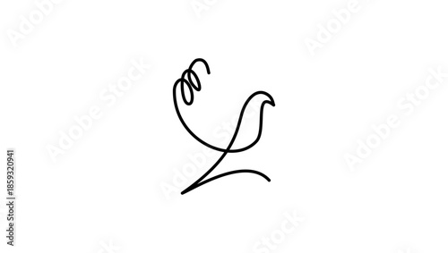 One line dove symbol, black isolated silhouette
