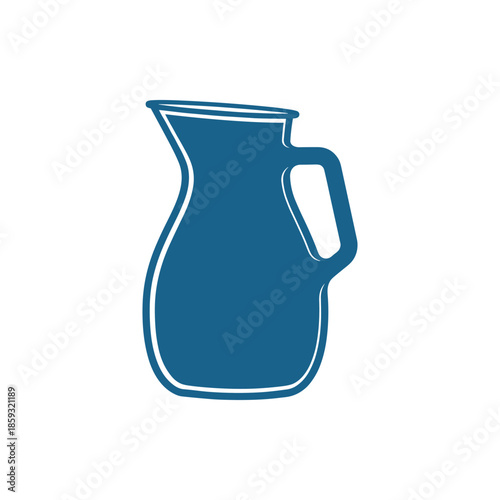 Ceramic Pitcher Icon with Handle, Simple Blue Illustration on White Background