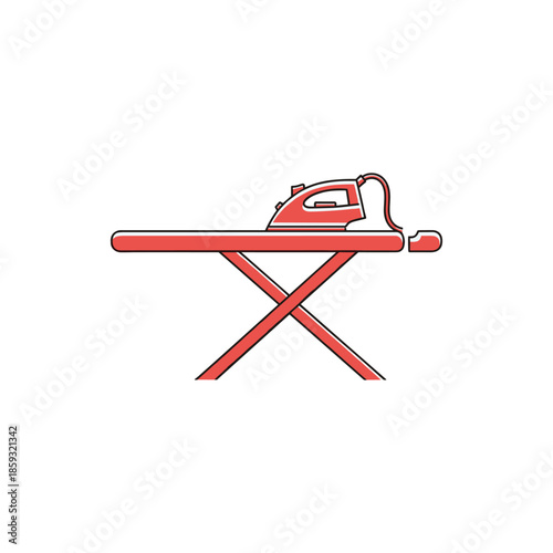 Simple line drawing of an ironing board with an electric iron resting on it, depicting a common household chore