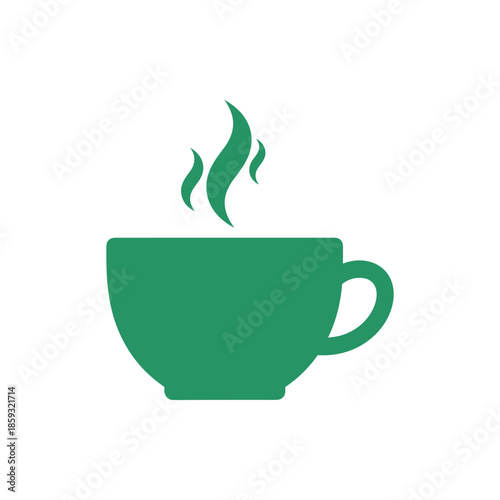 A steaming cup of green tea or coffee in a mug, symbolizing a warm beverage or a moment of relaxation