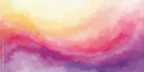 Abstract colorful watercolor sky with clouds and sunlight