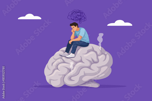 Thinking Man With Brain Image