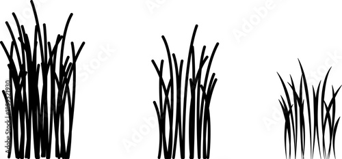 Grass line icon image. Outline grassland or meadow sketch, simple field design. Black grass brush stroke hand drawn texture for garden pattern or lawn. Herb marker. Grass silhouette, meadow border.