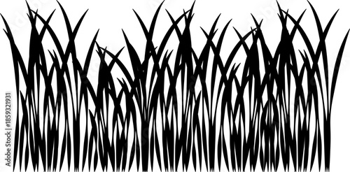 Grass line icon image. Outline grassland or meadow sketch, simple field design. Black grass brush stroke hand drawn texture for garden pattern or lawn. Herb marker. Grass silhouette, meadow border.