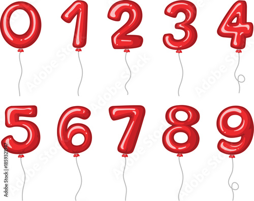 Creative red numeric balloon collection for festive holiday event design vector
