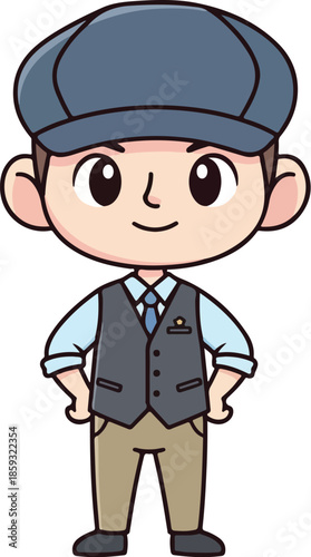 Cartoon character vector of a young boy wearing a cap and vest