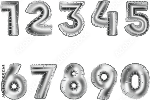 Modern silver foil balloons number for premium celebration banner design vector