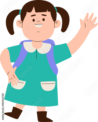 Excited Little Girl Waving Hello,  Back To School