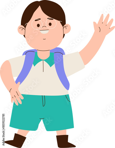 Cheerful Young Boy Waving Hand, Back To School