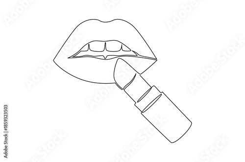 Continuous one line drawing of Female lipstick prints. Single line drawing illustration of Lips with Lipstick Product. Trendy vector design for Product concept vector art. Doodle line illustration.