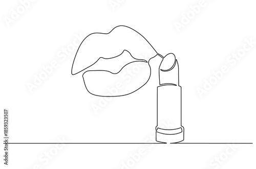 Continuous one line drawing of Female lipstick prints. Single line drawing illustration of Lips with Lipstick Product. Trendy vector design for Product concept vector art. Doodle line illustration.